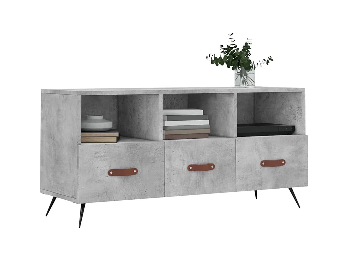 Meuble TV gris béton 102x36x50 bois d'ingénierie