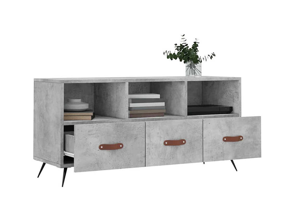 Meuble TV gris béton 102x36x50 bois d'ingénierie
