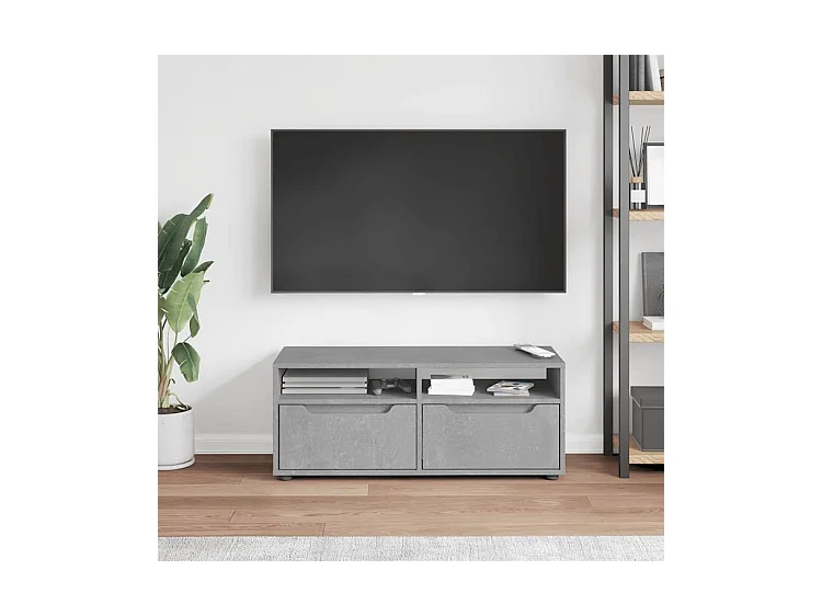 Meuble TV VISNES gris béton 100x40x38 bois d'ingénierie