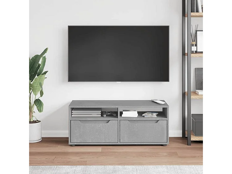 Meuble TV VISNES gris béton 100x40x38 bois d'ingénierie
