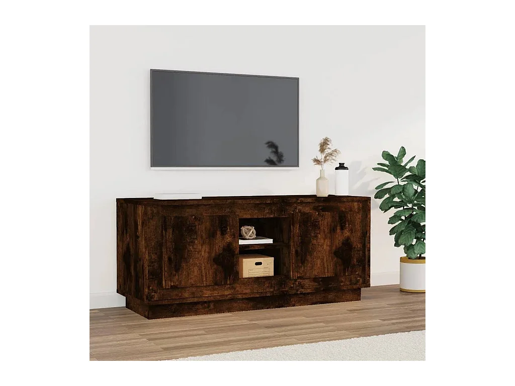 Meuble TV chêne fumé 102x35x45 bois d'ingénierie