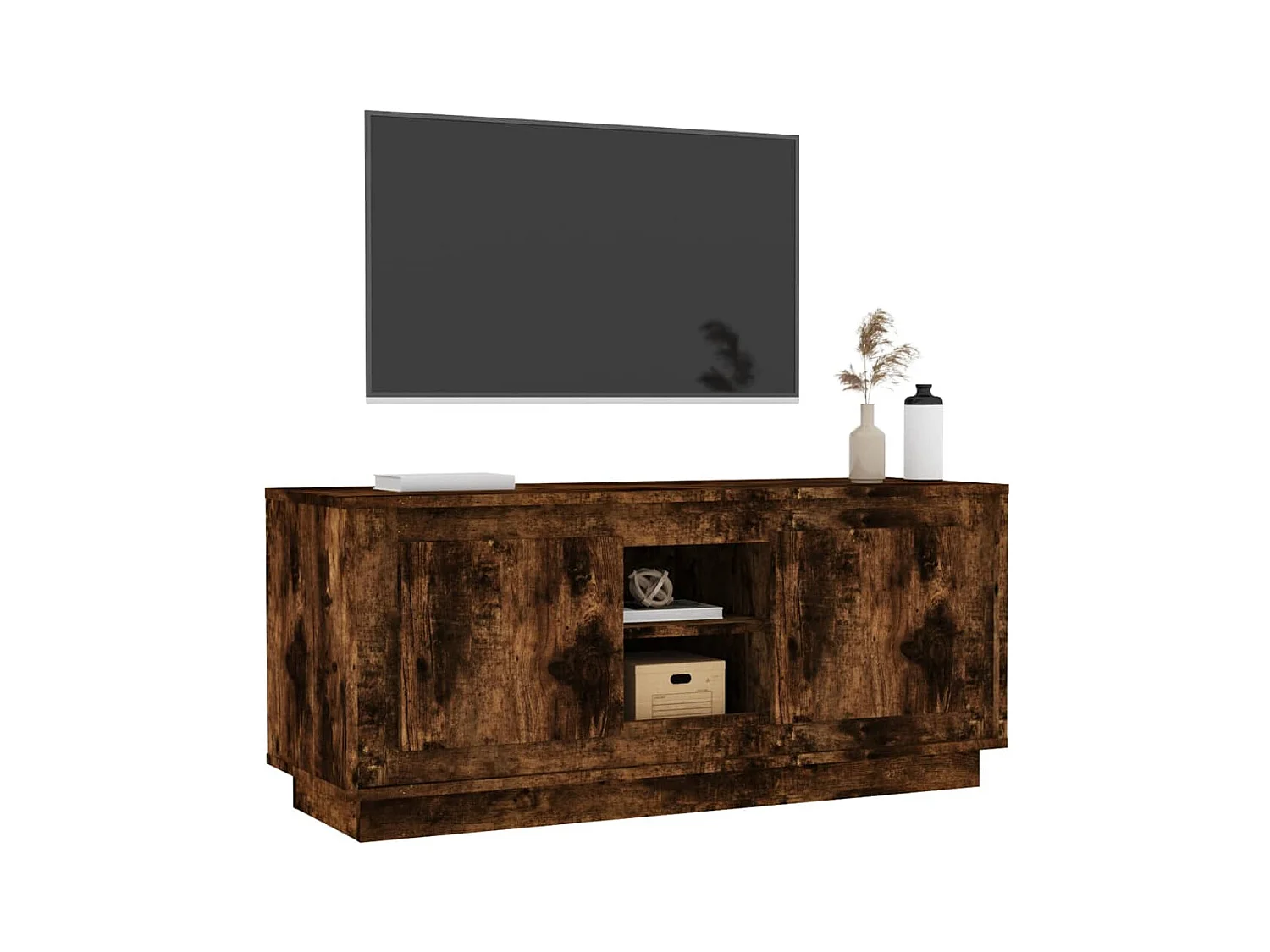 Meuble TV chêne fumé 102x35x45 bois d'ingénierie