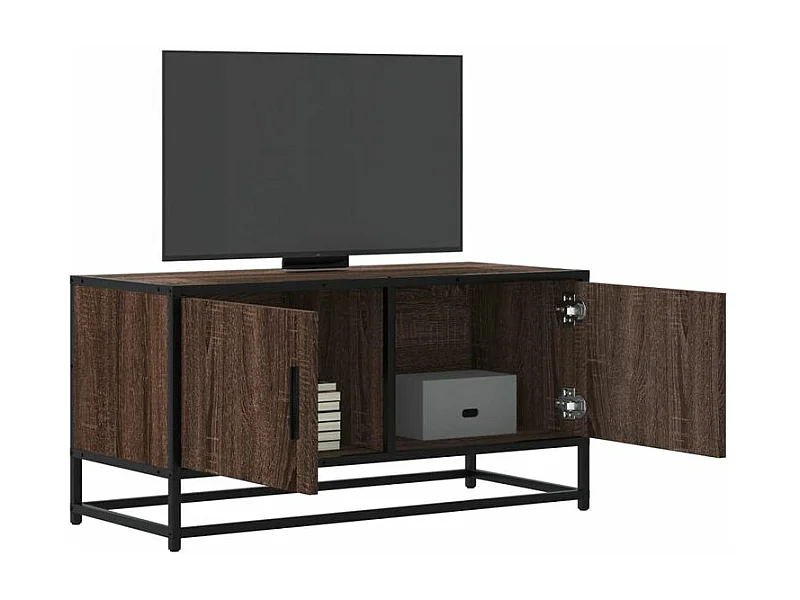 Meuble TV chêne marron 80x34,5x40 bois d'ingénierie et métal