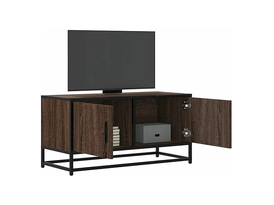 Meuble TV chêne marron 80x34,5x40 bois d'ingénierie et métal
