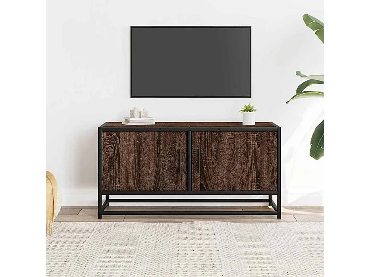 Meuble TV chêne marron 80x34,5x40 bois d'ingénierie et métal