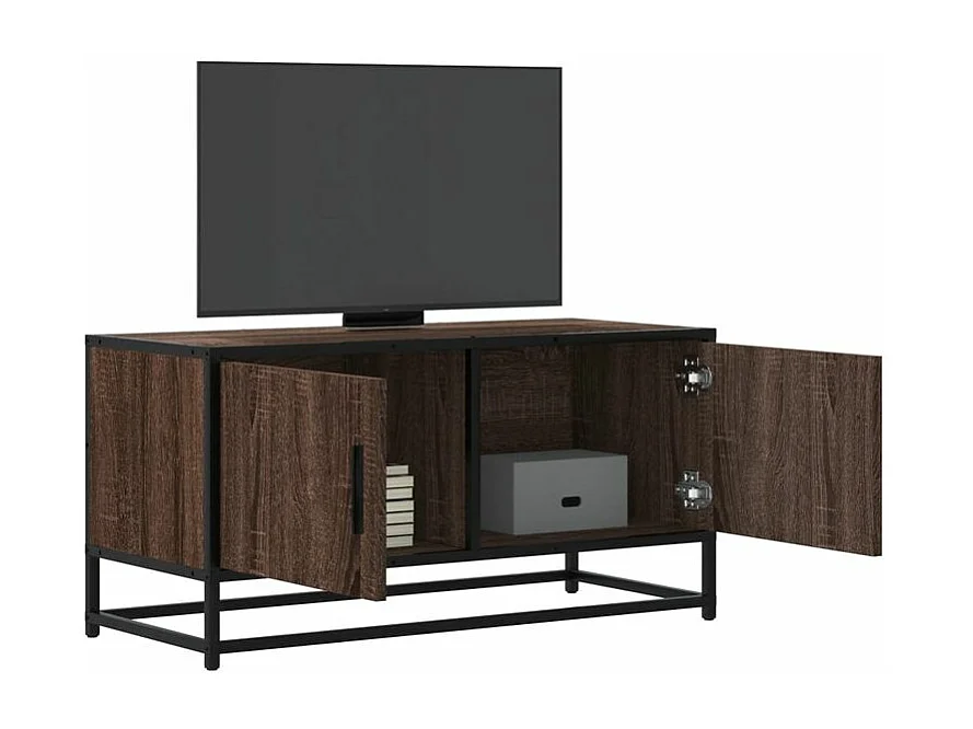 Meuble TV chêne marron 80x34,5x40 bois d'ingénierie et métal