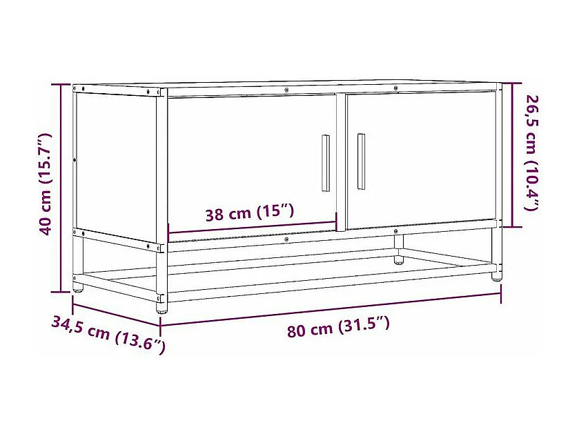 Meuble TV chêne marron 80x34,5x40 bois d'ingénierie et métal