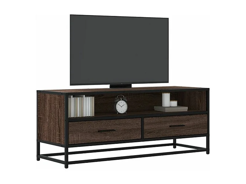 Meuble TV chêne marron 100x34,5x40 bois d'ingénierie et métal