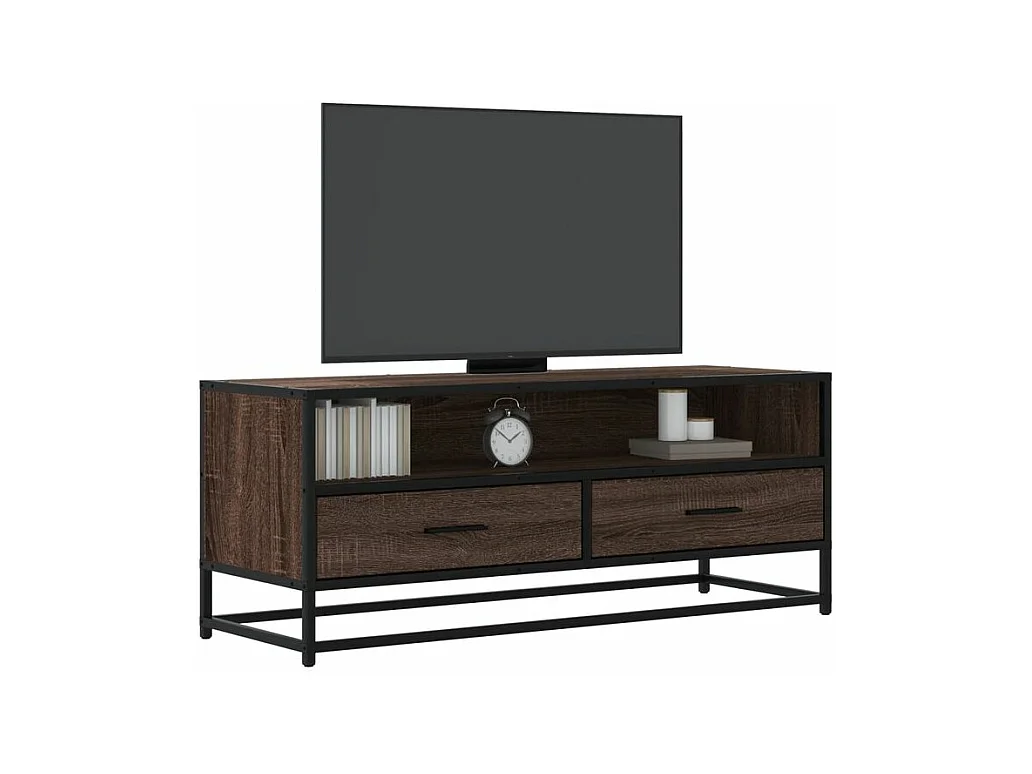 Meuble TV chêne marron 100x34,5x40 bois d'ingénierie et métal