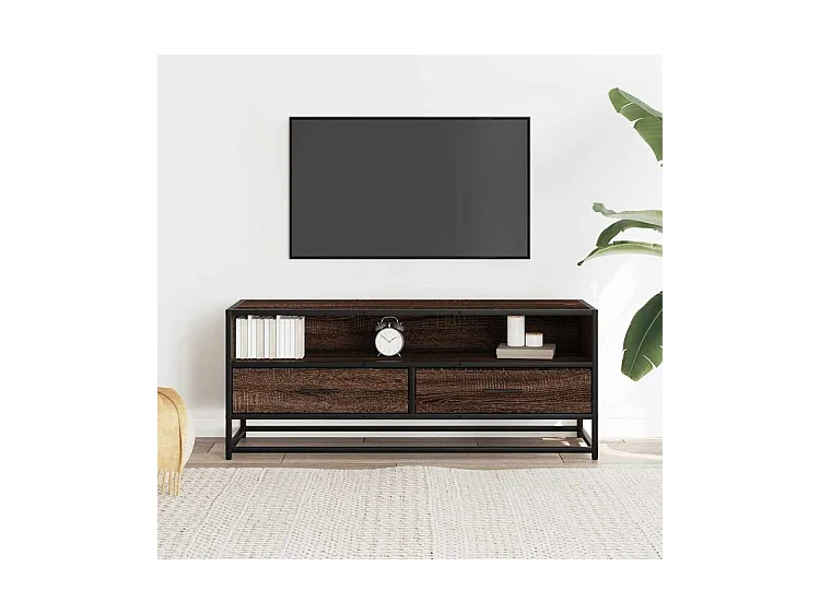 Meuble TV chêne marron 100x34,5x40 bois d'ingénierie et métal