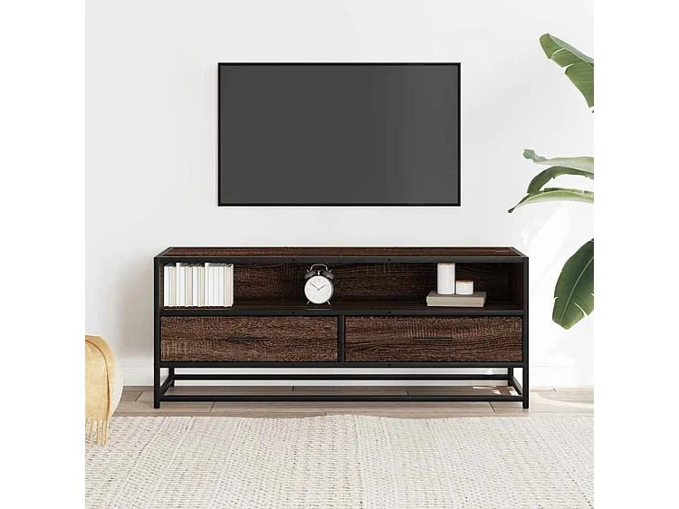 Meuble TV chêne marron 100x34,5x40 bois d'ingénierie et métal