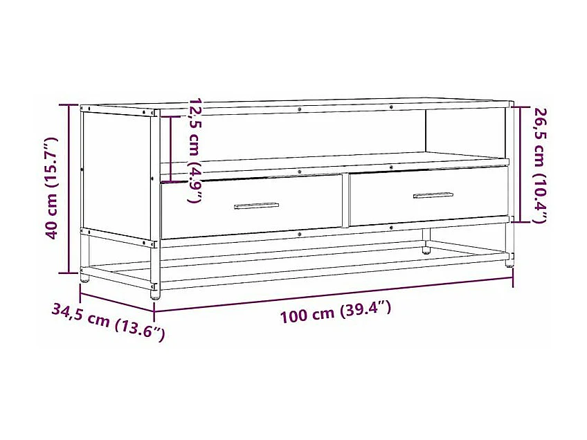 Meuble TV chêne marron 100x34,5x40 bois d'ingénierie et métal