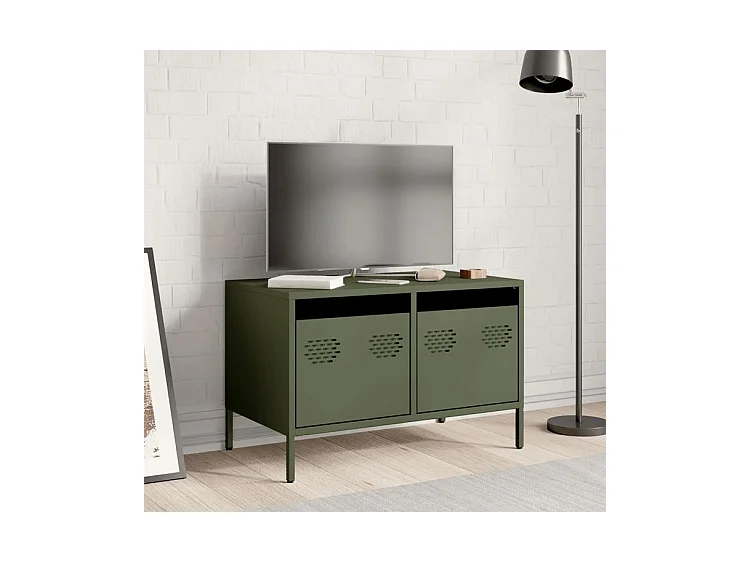 Meuble TV vert olive 68x39x43,5 acier laminé à froid
