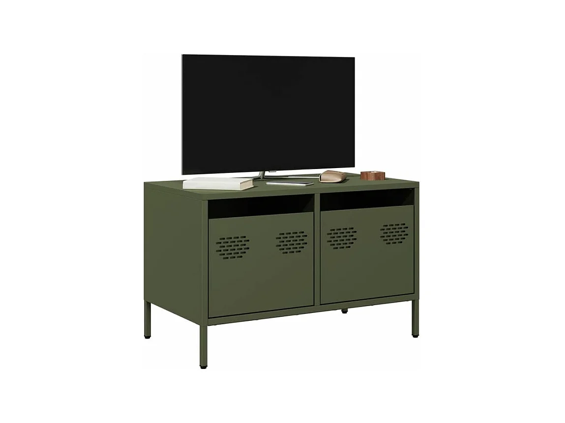 Meuble TV vert olive 68x39x43,5 acier laminé à froid