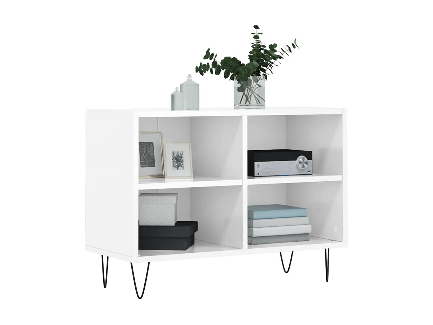 Meuble TV blanc brillant 69,5 x 30x50 bois d'ingénierie