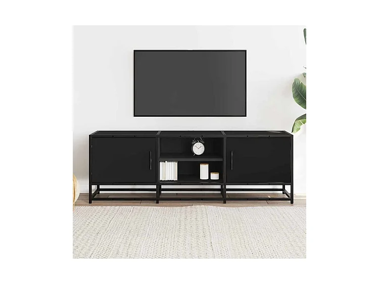 Meuble TV noir 120x35x41 bois d'ingénierie et métal