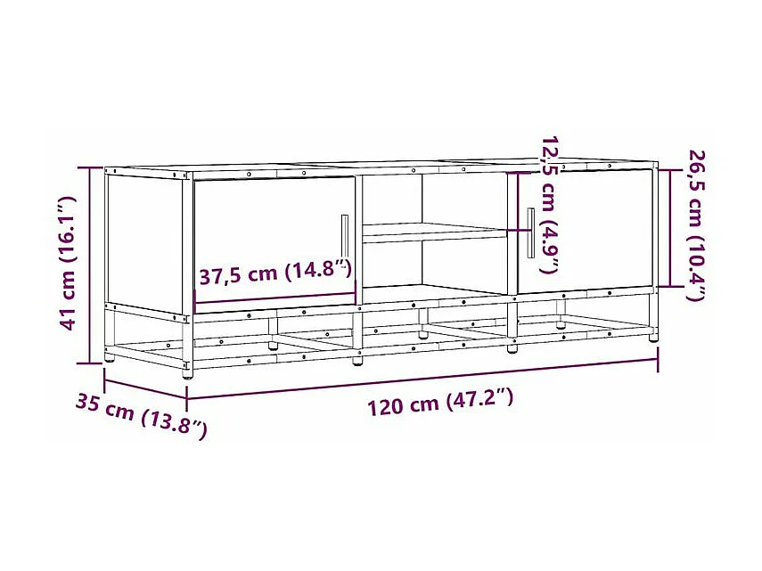 Meuble TV noir 120x35x41 bois d'ingénierie et métal