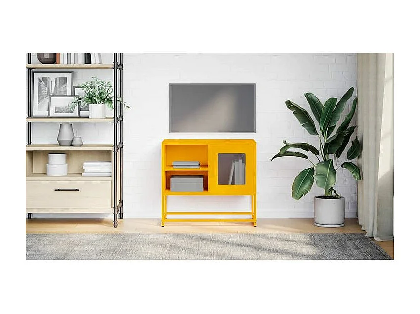 Meuble TV jaune moutarde 68x39x60,5 acier