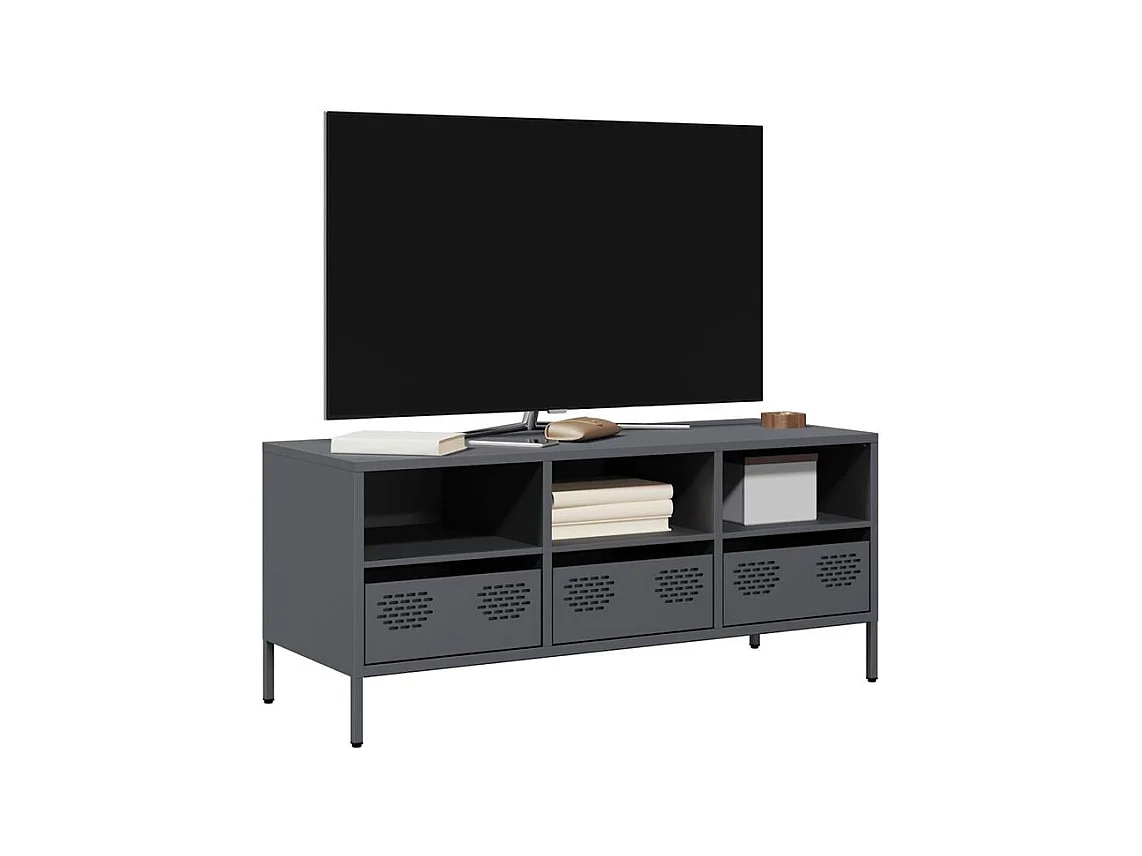 Meuble TV anthracite 101,5x39x43,5 acier laminé à froid