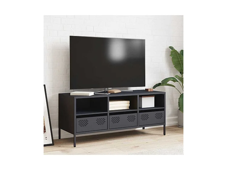 Meuble TV anthracite 101,5x39x43,5 acier laminé à froid