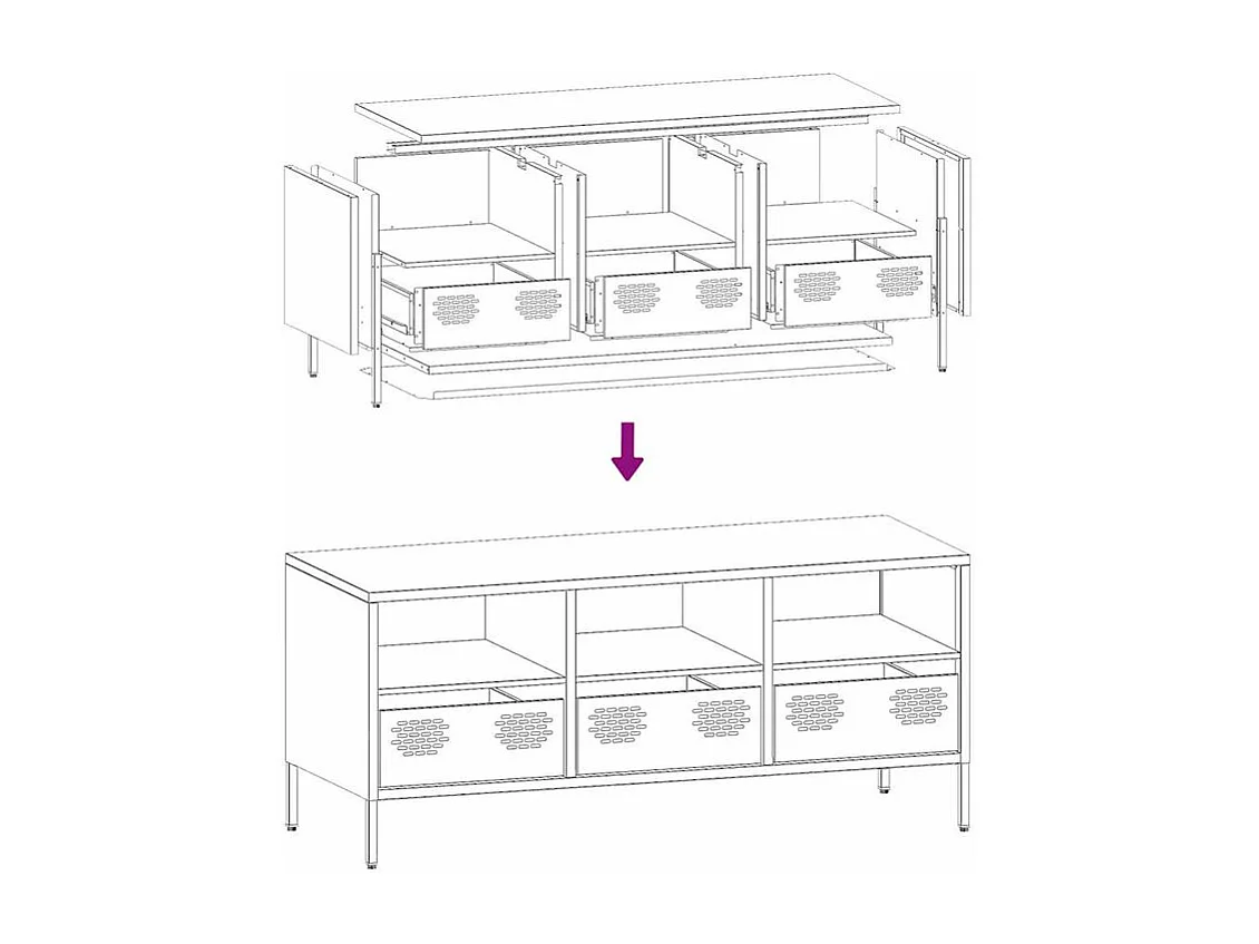 Meuble TV anthracite 101,5x39x43,5 acier laminé à froid
