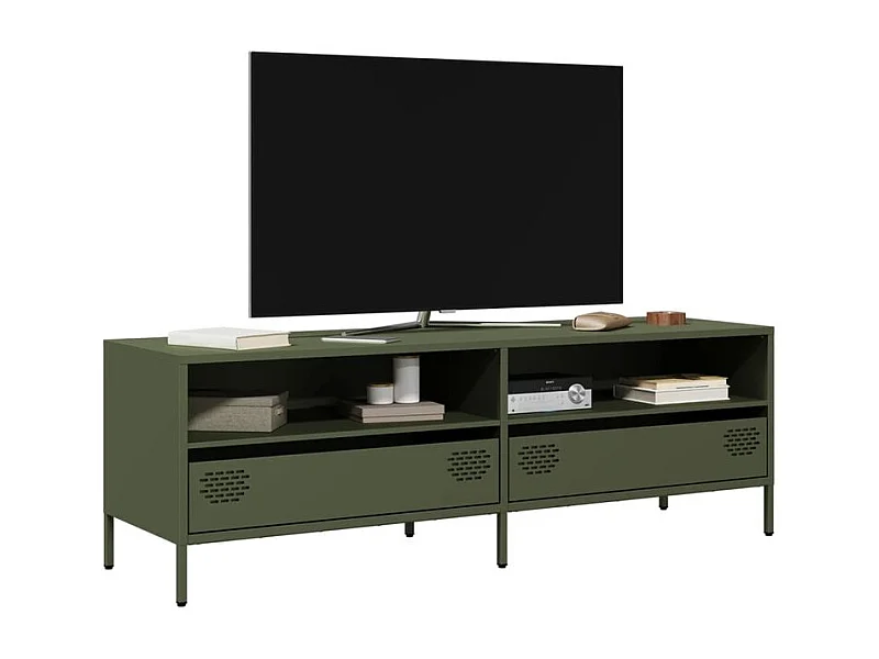 Meuble TV vert olive 135x39x43,5 acier laminé à froid