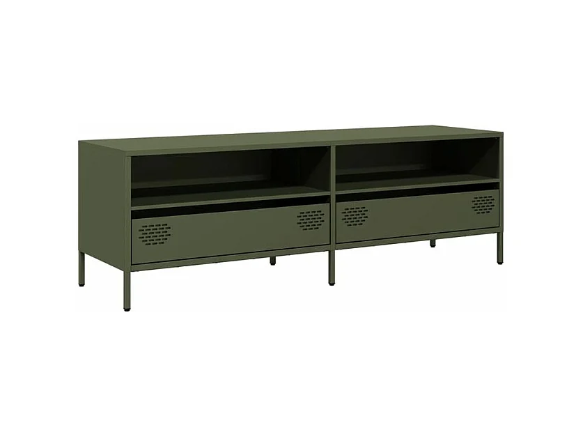 Meuble TV vert olive 135x39x43,5 acier laminé à froid