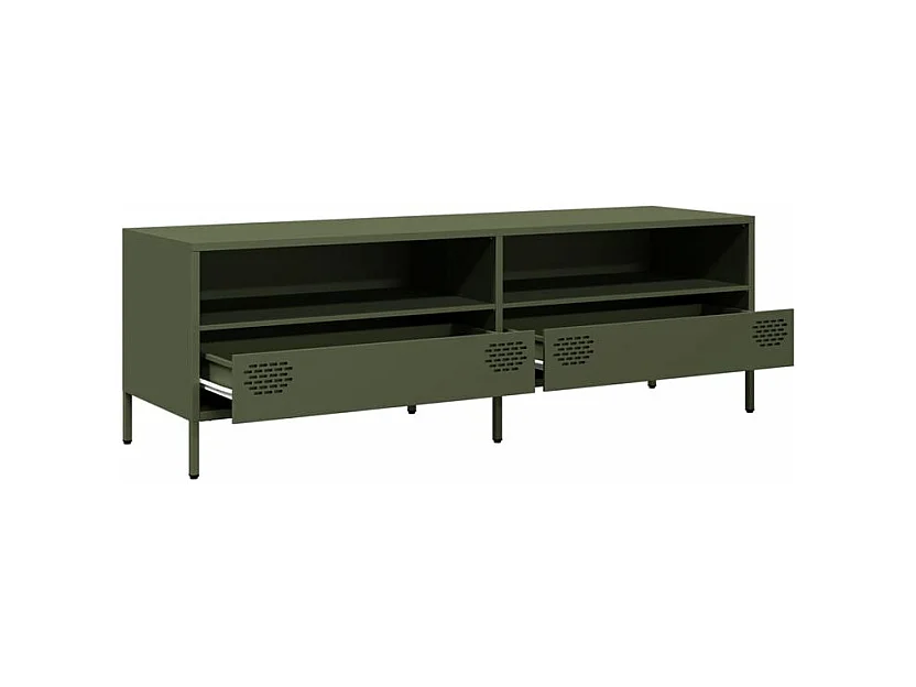 Meuble TV vert olive 135x39x43,5 acier laminé à froid