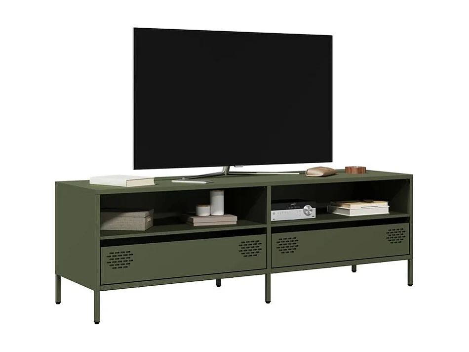 Meuble TV vert olive 135x39x43,5 acier laminé à froid