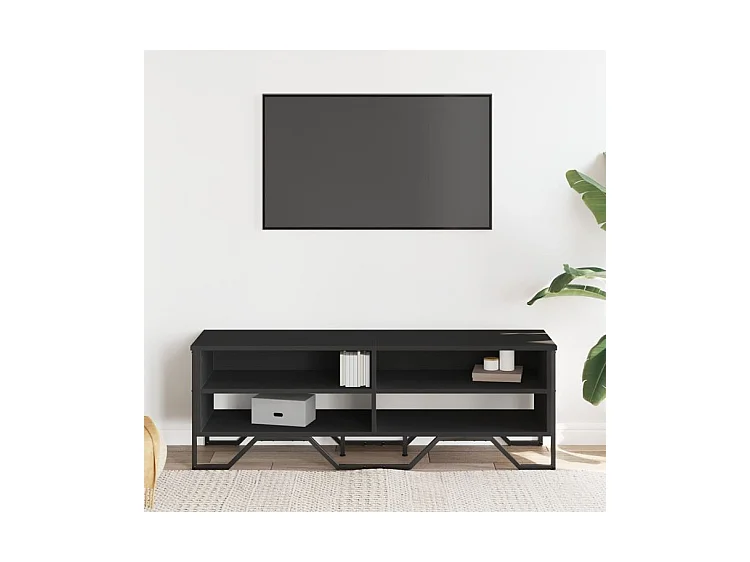 Meuble TV noir 122x34x41 bois d'ingénierie