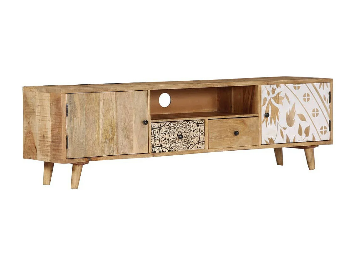 Meuble TV 2 portes 2 tiroirs manguier massif clair Walker