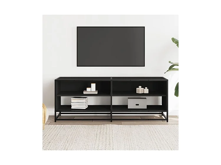 Meuble TV noir 120,5x40x46 bois d'ingénierie et métal