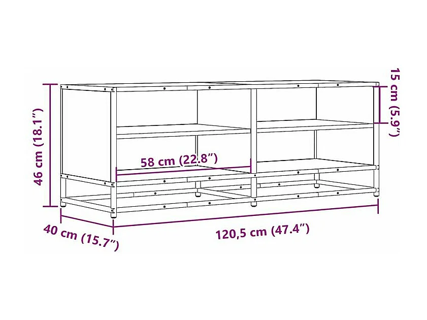 Meuble TV noir 120,5x40x46 bois d'ingénierie et métal
