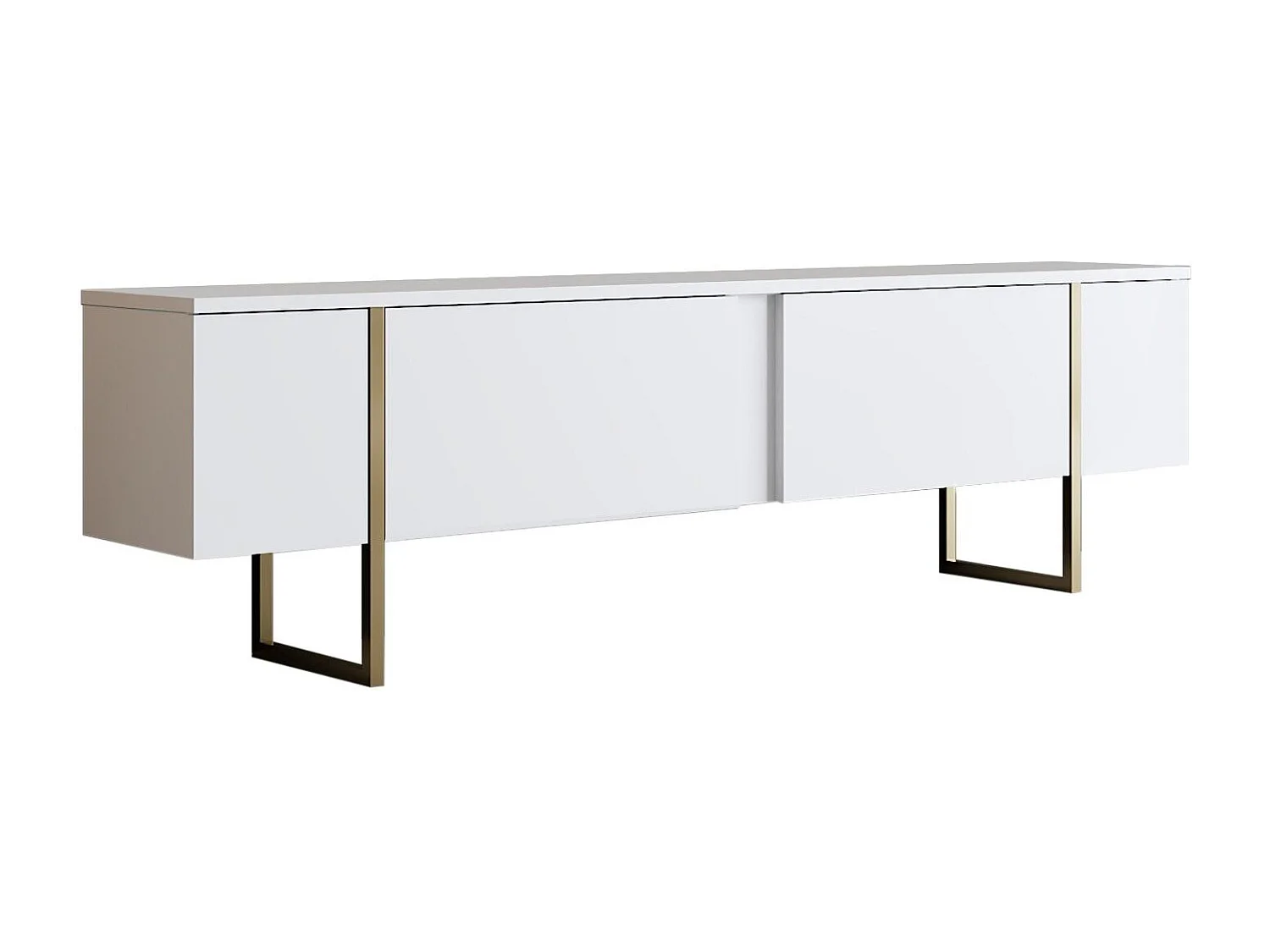 Meuble TV moderne 2 portes battantes en bois et pieds en acier Taky 180cm-Couleur Blanc et doré