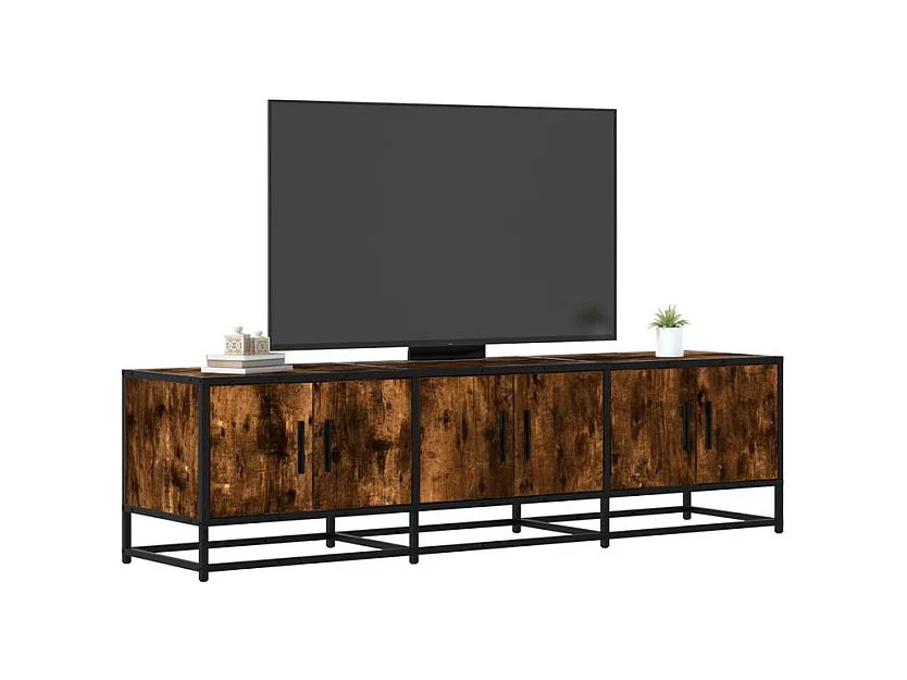 Meuble TV chêne fumé 150x35x41 bois d'ingénierie et métal