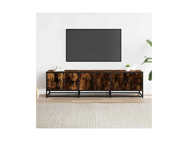 Meuble TV chêne fumé 150x35x41 bois d'ingénierie et métal