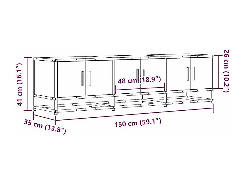 Meuble TV chêne fumé 150x35x41 bois d'ingénierie et métal