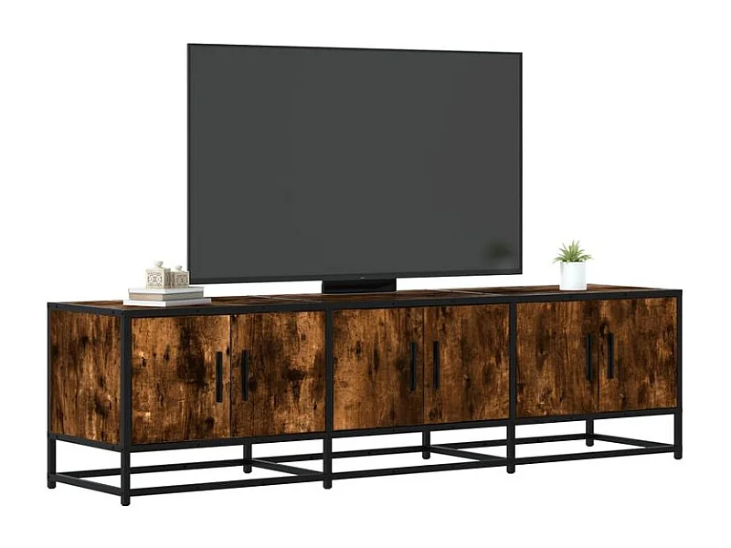 Meuble TV chêne fumé 150x35x41 bois d'ingénierie et métal
