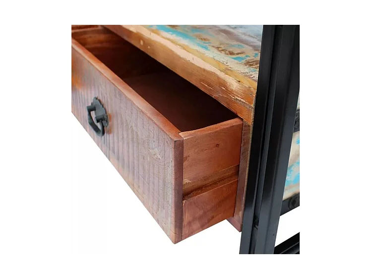 Meuble TV 2 tiroirs bois massif recyclé multicolore et métal noir Moust 120cm