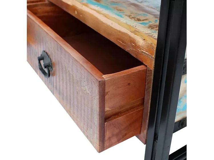 Meuble TV 2 tiroirs bois massif recyclé multicolore et métal noir Moust 120cm