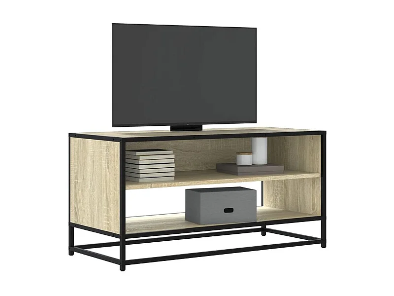 Meuble TV chêne sonoma 91x40x46 bois d'ingénierie et métal