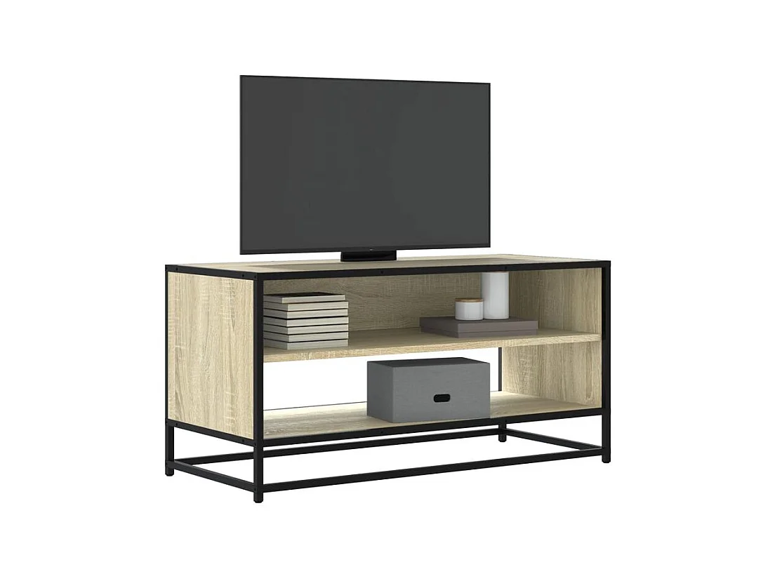 Meuble TV chêne sonoma 91x40x46 bois d'ingénierie et métal