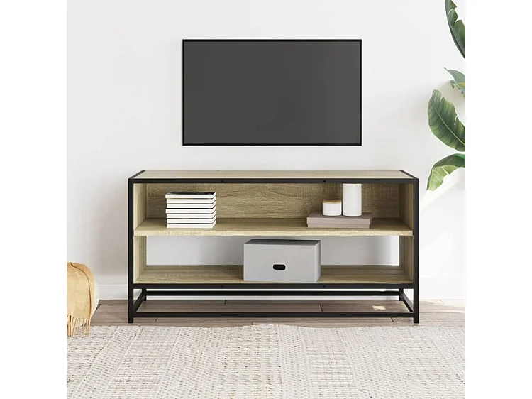 Meuble TV chêne sonoma 91x40x46 bois d'ingénierie et métal