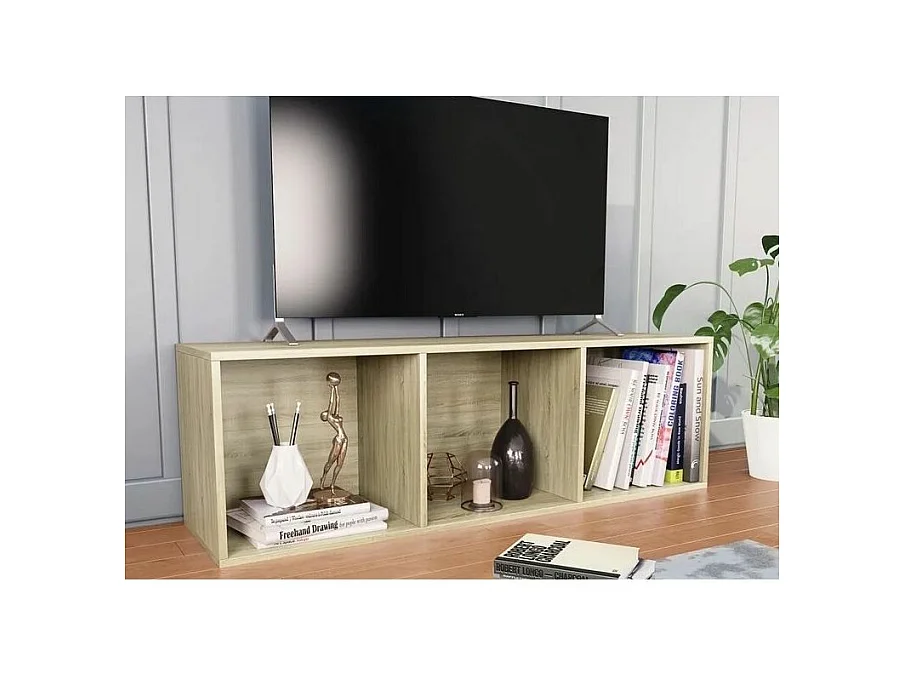 Meuble TV 3 niches bois chêne clair Membi 114cm