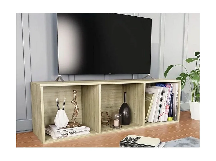 Meuble TV 3 niches bois chêne clair Membi 114cm