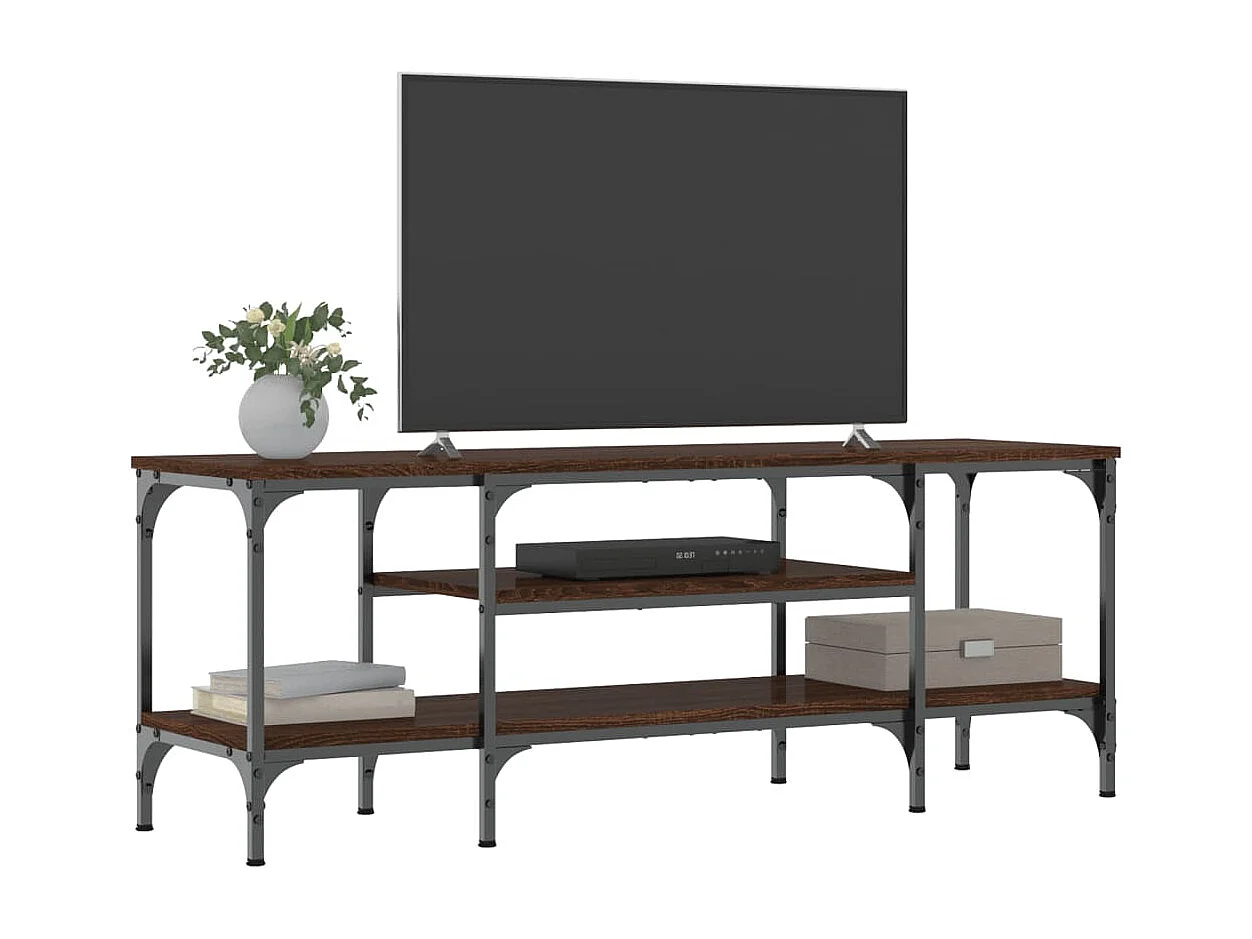 Meuble TV chêne marron 121x35x45 bois d'ingénierie et fer
