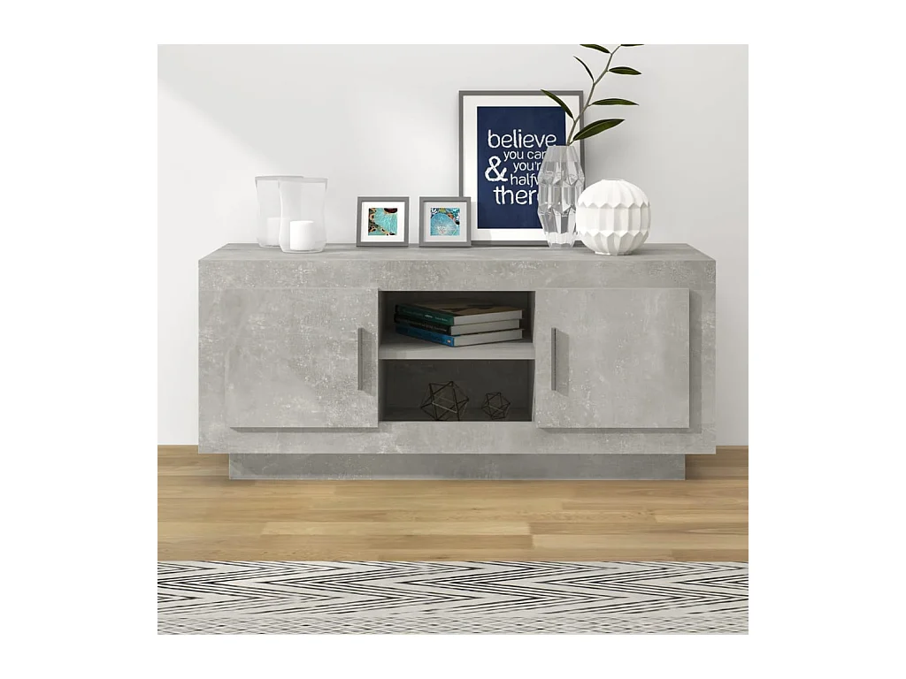 Meuble TV gris béton 102x35x45 bois d'ingénierie
