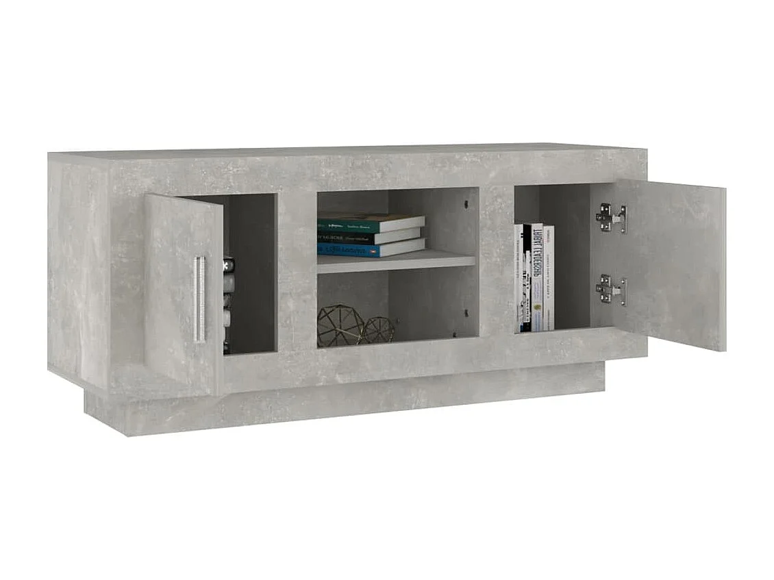 Meuble TV gris béton 102x35x45 bois d'ingénierie