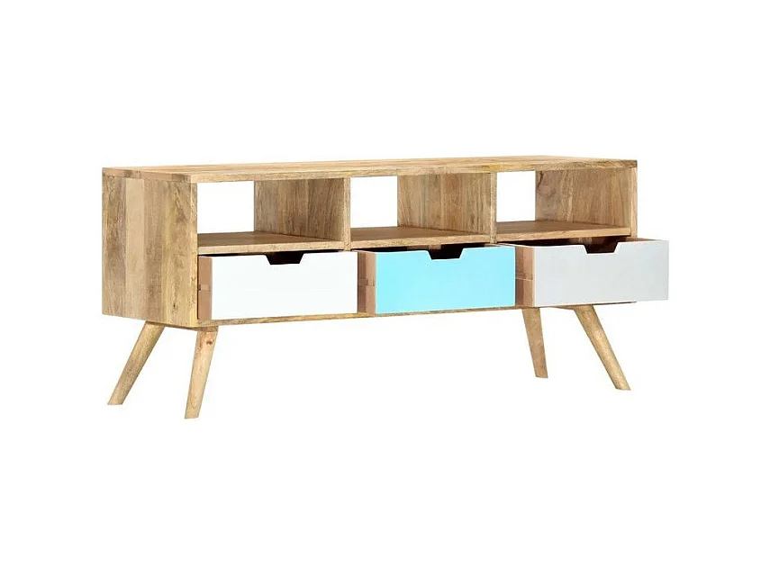 Meuble TV 3 tiroirs manguier massif clair Amagn 110cm