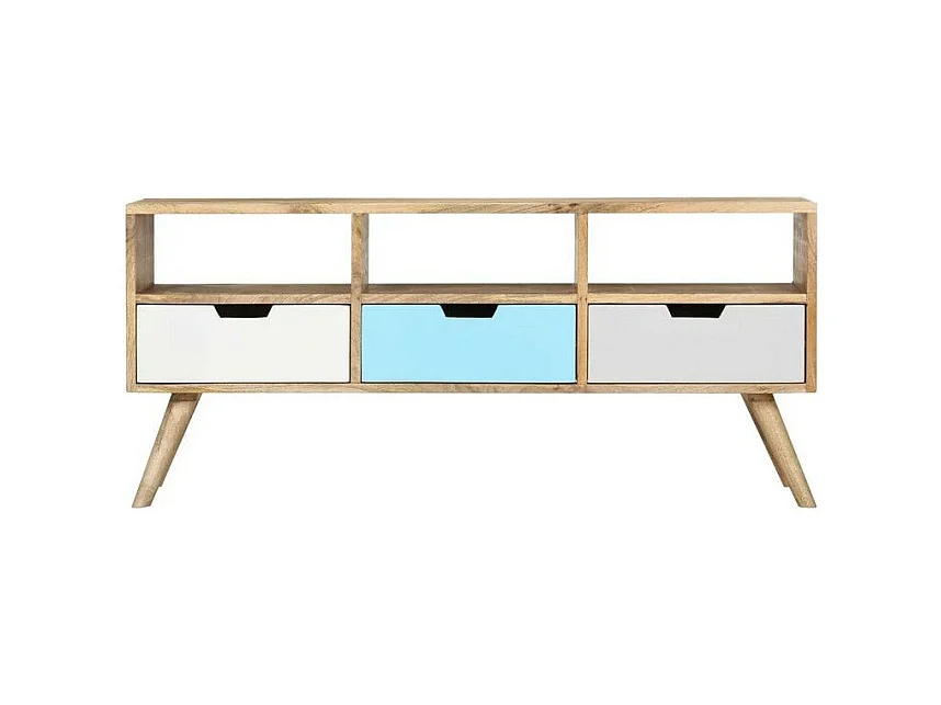 Meuble TV 3 tiroirs manguier massif clair Amagn 110cm